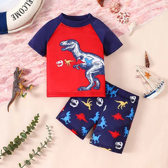 【18M-6Y】Boys' Cute Animal Print Set – Dinosaur, Shark & Turtle
