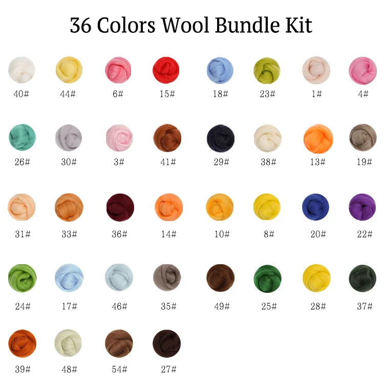 FeltingJoy - Needle Felting Accessory - 36 Colors Wool Bundle Kit