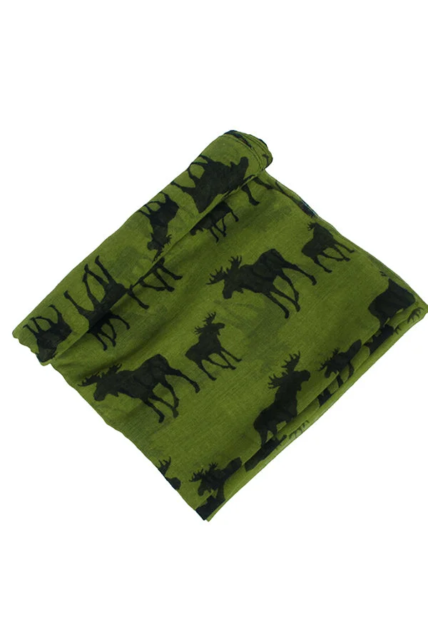 Reindeer Print Soft And Warm Christmas Shawl Scarf Green-elleschic