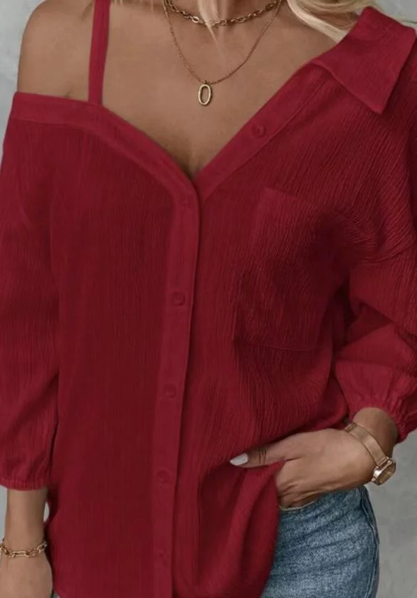 Nigikala Nigikala Shoulder Long-Sleeved Shirt Women's Top