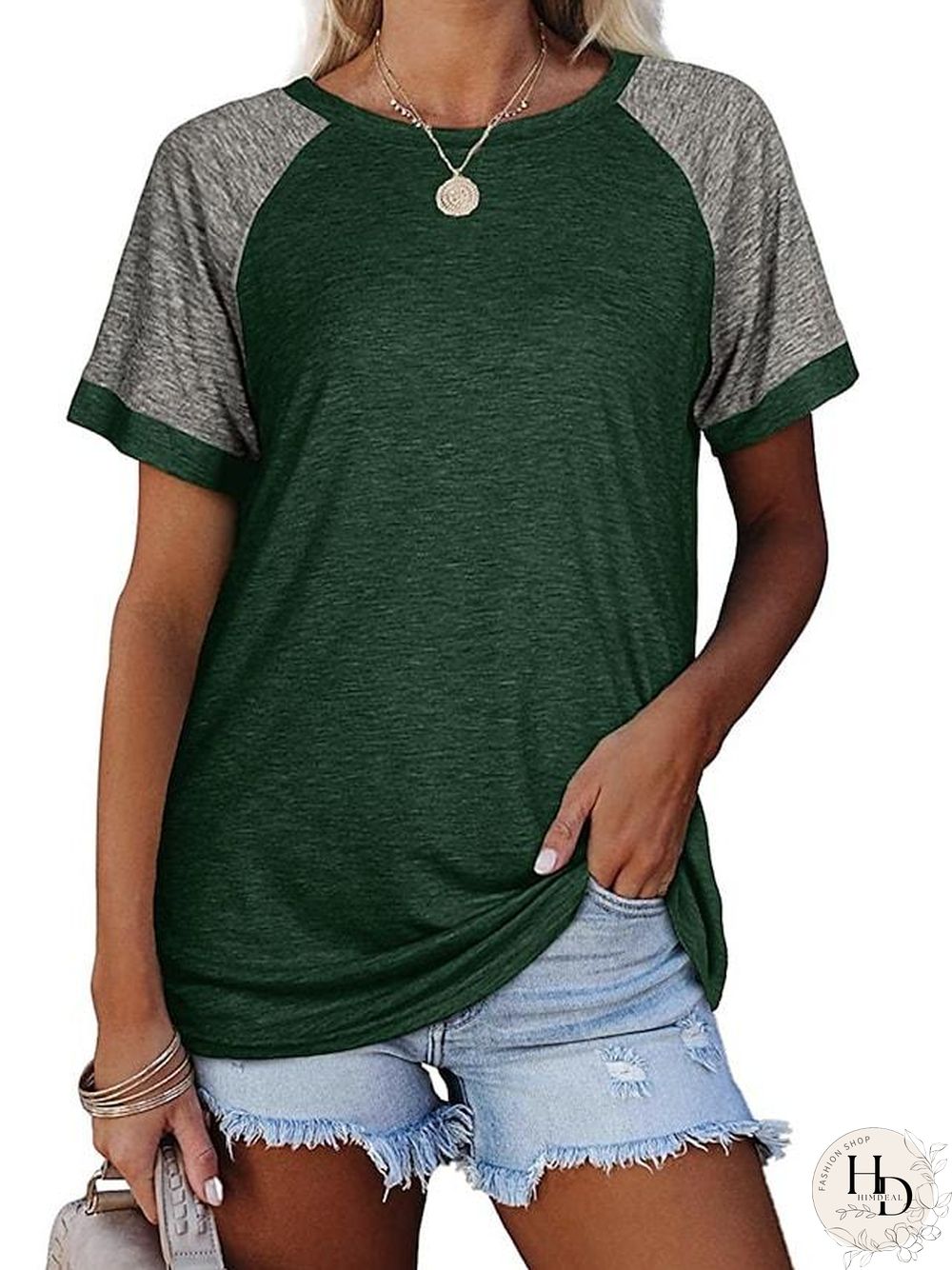 Women's T Shirt Plain Round Neck Tops Basic Basic Top Black Blue Blushing Pink