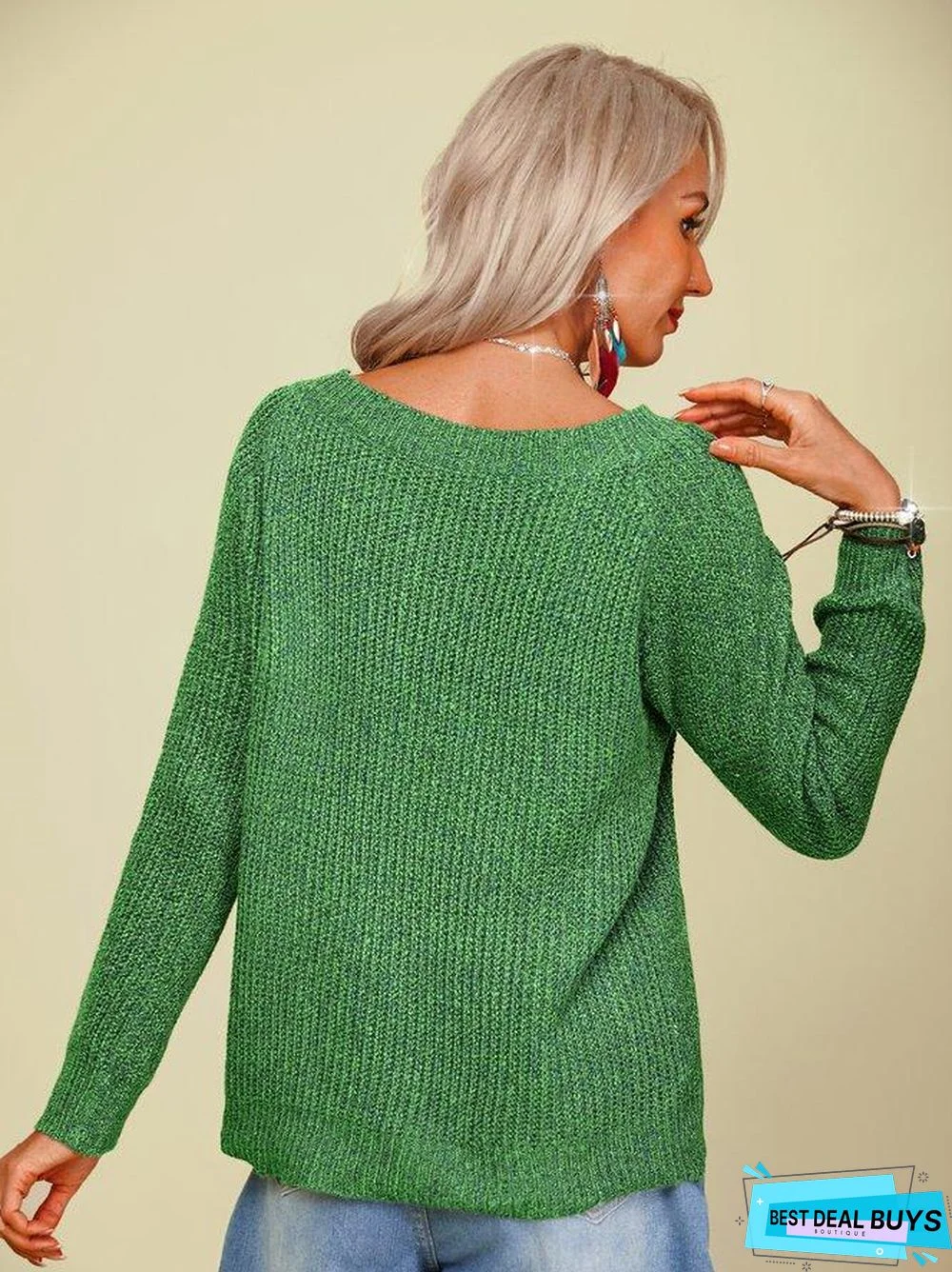 Crew Neck Vintage Solid Sweater