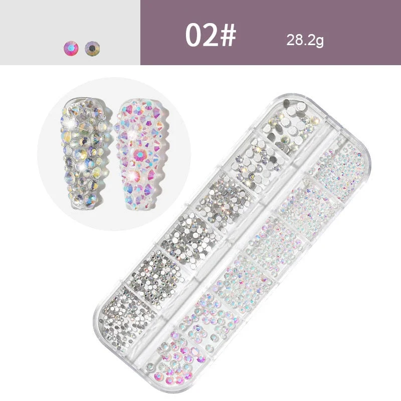 12 Grids/Box Nail Rhinestones 3D Nail Art Decoration Colorful Crystals 3D Nail Sequin Flat Back Stones-Nail Inspo