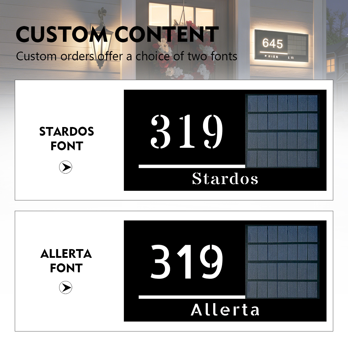 Custom Content
Custom orders offer a choice of two fonts