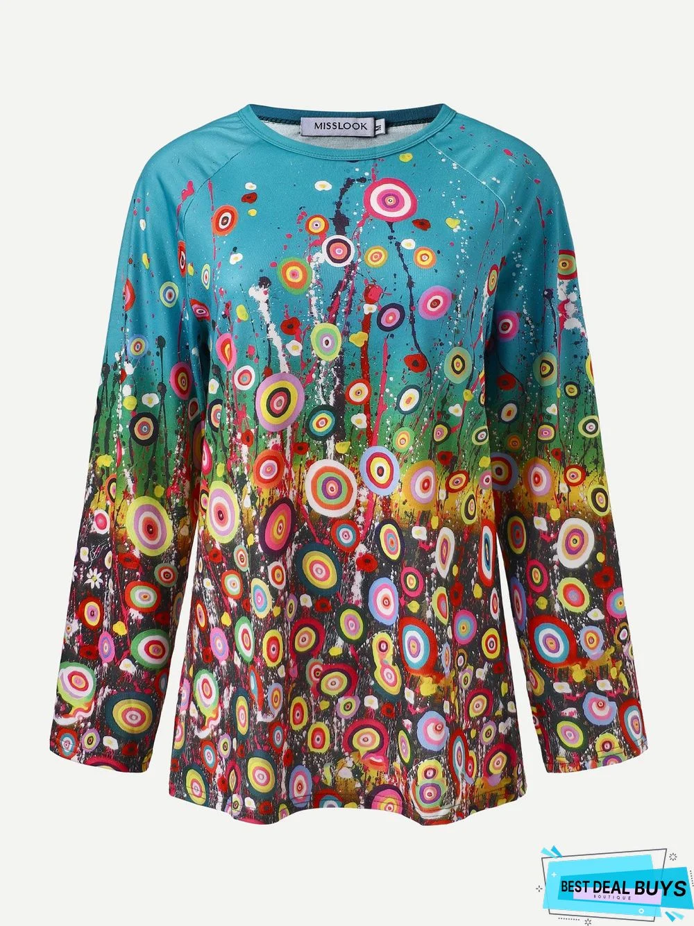 Long Sleeve Casual Printed Crew Neck Tunic T-Shirt