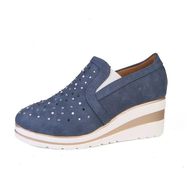 Autumn Women Platform Wedges Vulcanized Ankle Boots Height Increasing Female High Heel Shoes Ladies Fashion Plus Size 35-43