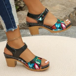 Yyvonne High-Heeled Sandals 2025 Summer New Magic Sticker Casual Retro Coarse Sheel Women's Sandals