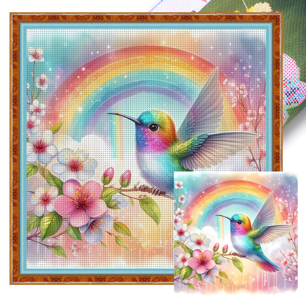 Hummingbird And Flowers Full 11CT Pre-stamped Canvas(40*40cm) Cross Stitch