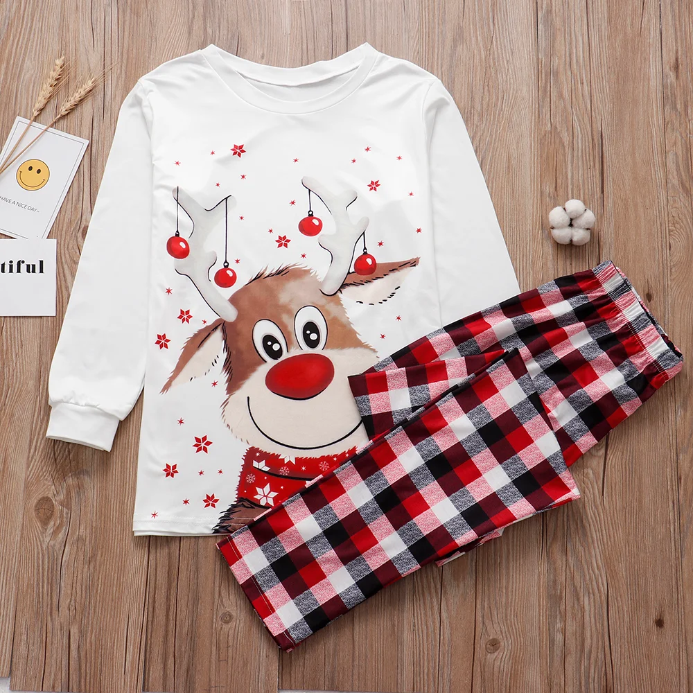 2022 Christmas Family Matching Cartoon Moose Pajamas Top + Pants + Baby Jumpsuit