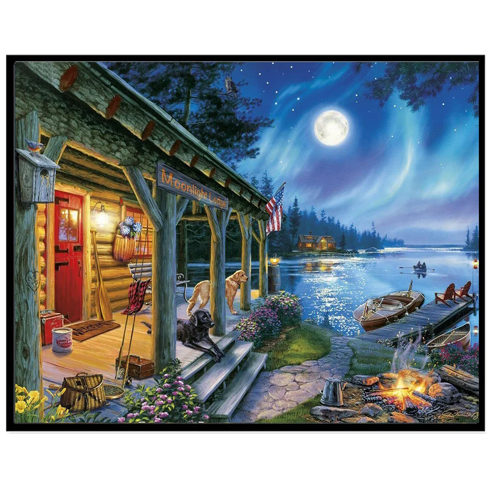 5D DIY Full Drill Diamond Painting Lake Night Cross Stitch Embroidery Mosai