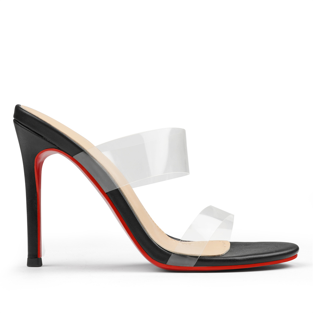 100mm Women's Sandals Red Bottom Transparent Heels Slip on Stilettos-MERUMOTE