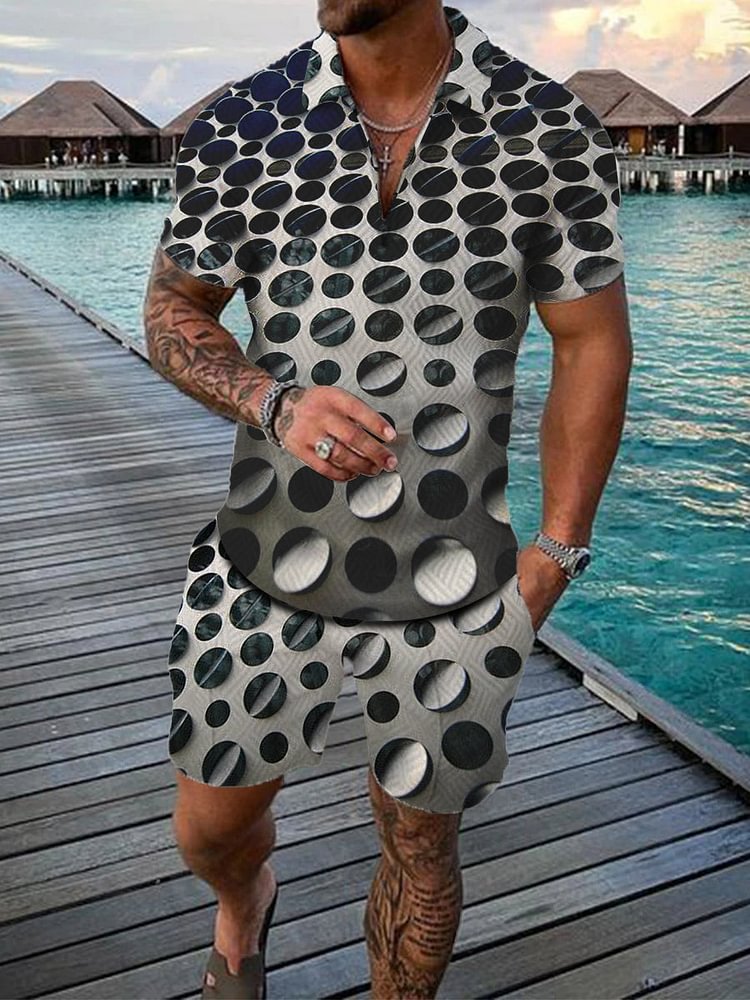 Men's Casual Resort Print Polo Suit