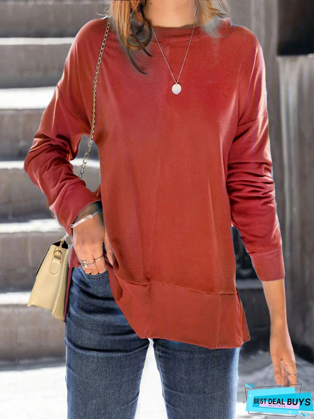 Orange Casual Long Sleeve Tunic Sweatshirt