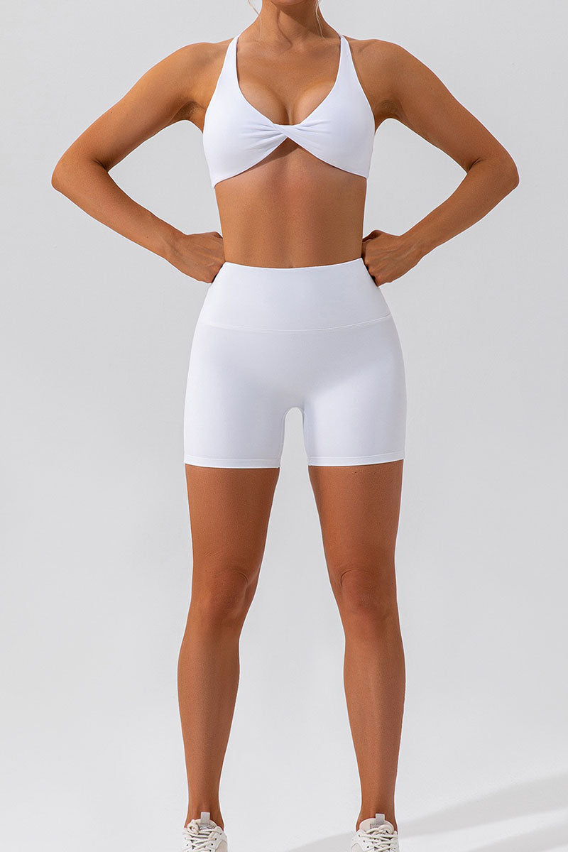 Twist Strappy Back Bra & Short Two Piece Set