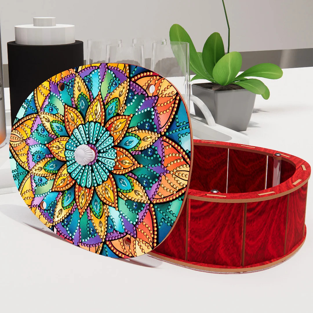 Mandala DIY Diamond Art Crystal Painting Storage Box Egg-Shaped Wood Container