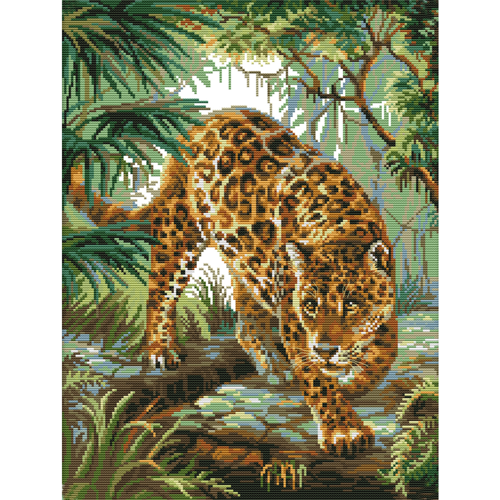 Jungle Leopard 14CT pre-stamped canvas(38*48cm) cross stitch(backstitch)