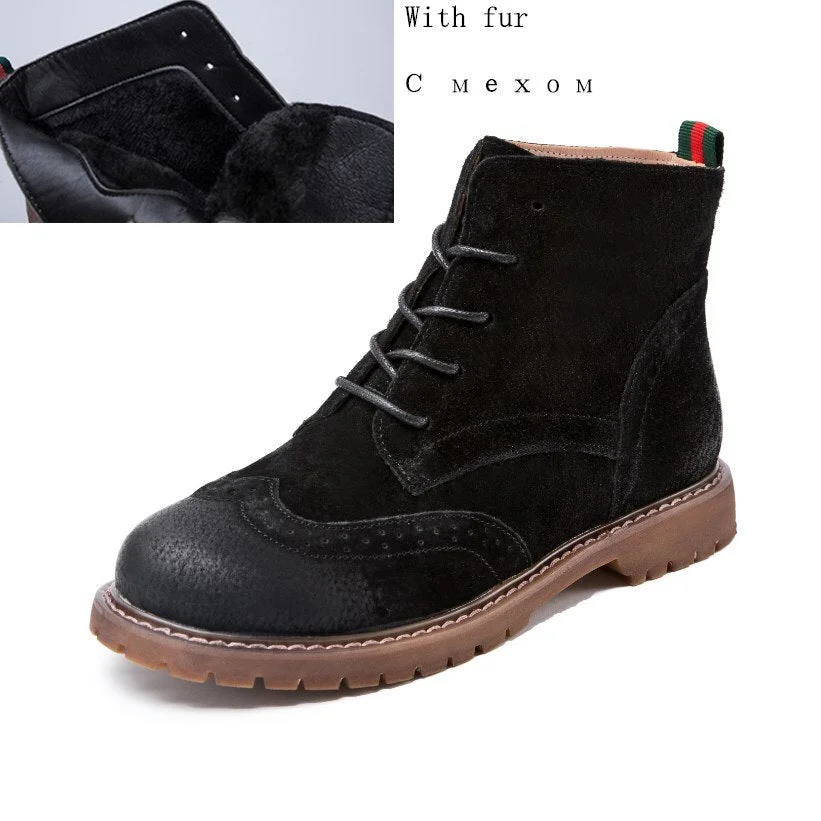 women shoes 2021 spring genuine leather Female short boots  suede women booties  British lace retro trend women naked boots