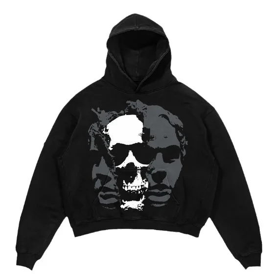 Hip Hop Hooded Sweatshirt Men's skull Print Streetwear Oversized Loose Hoodie at Hiphopee
