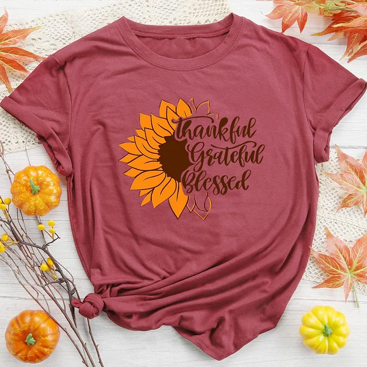 Sunflower Thankful T-Shirt-08203-Annaletters