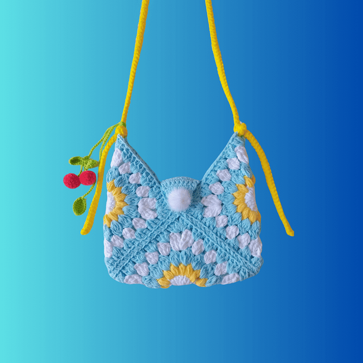Lulusnow Handmade Light Blue Small Shoulder Bag Crochet Bag