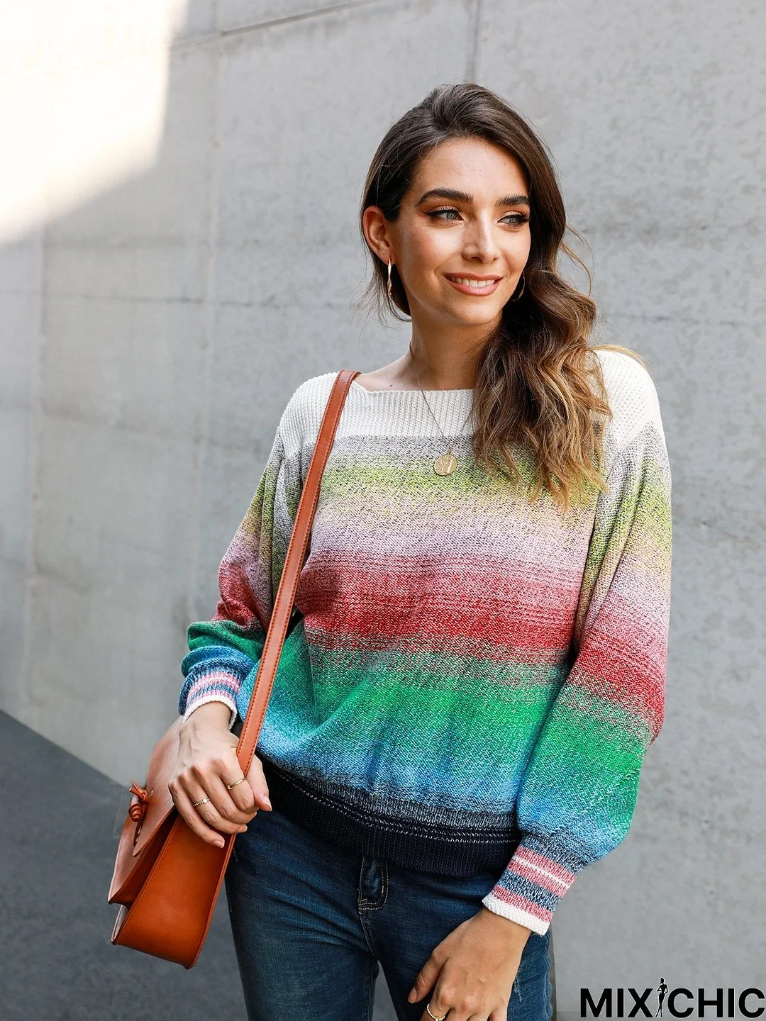 Color-Block Casual Ombre/Tie-Dye Shift Sweater