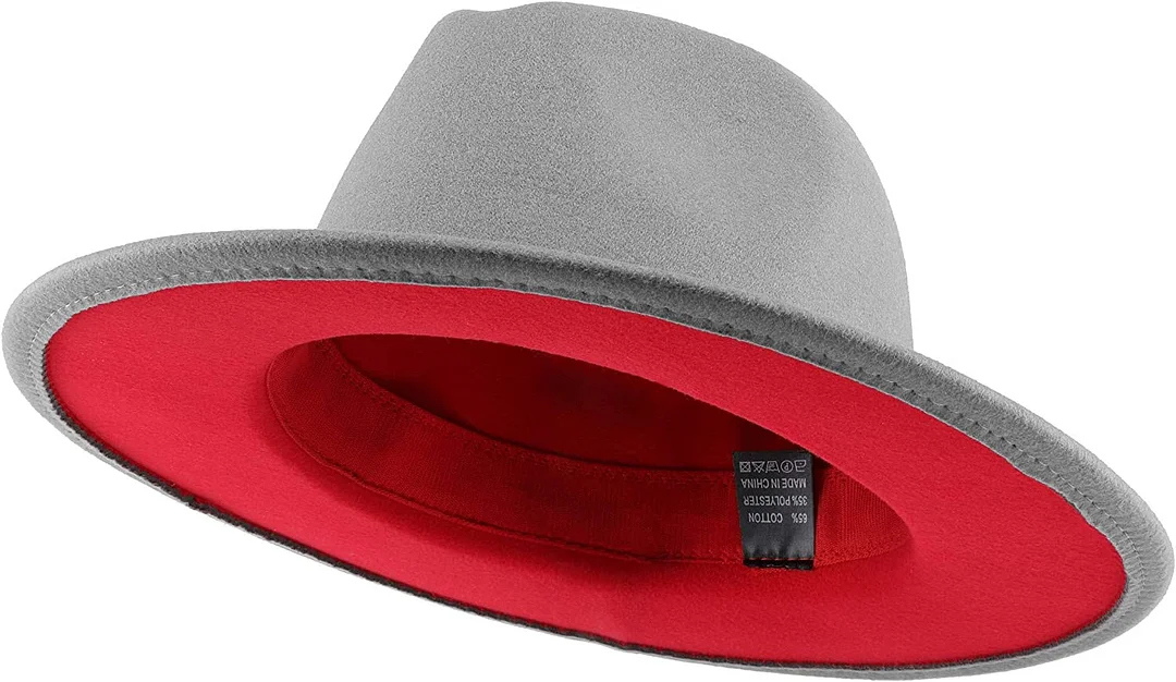 Two Tone Red Bottom Wide Brim Wool Felt Fedora Hat 