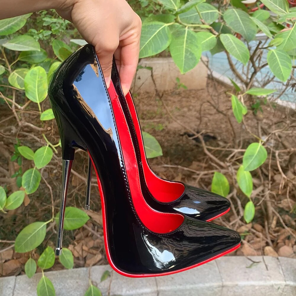 VCshoes Women Pumps 16cm Extreme Metal High Heels Black Red Inside Stilettos Fetish Model Club Party Unisex Shoes