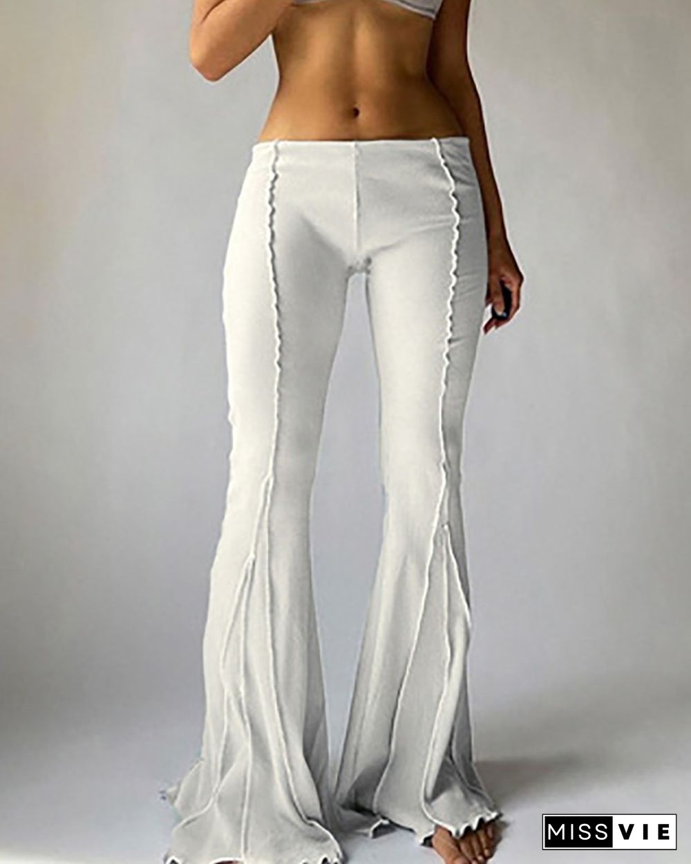 Contrast Piping Knit Bootcut Pants