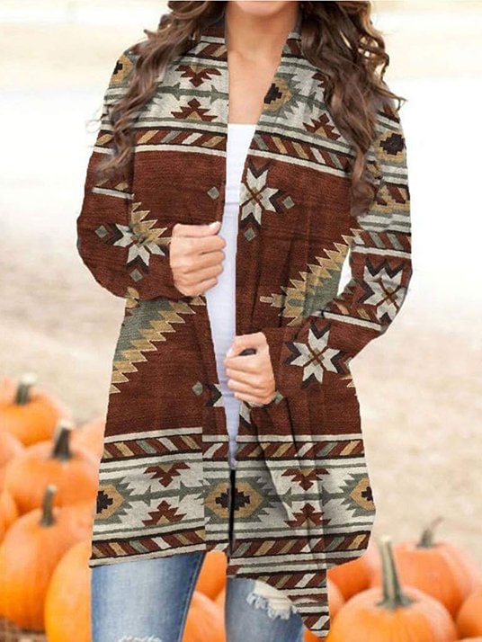 Western Style Retro Ethnic Print Cardigan