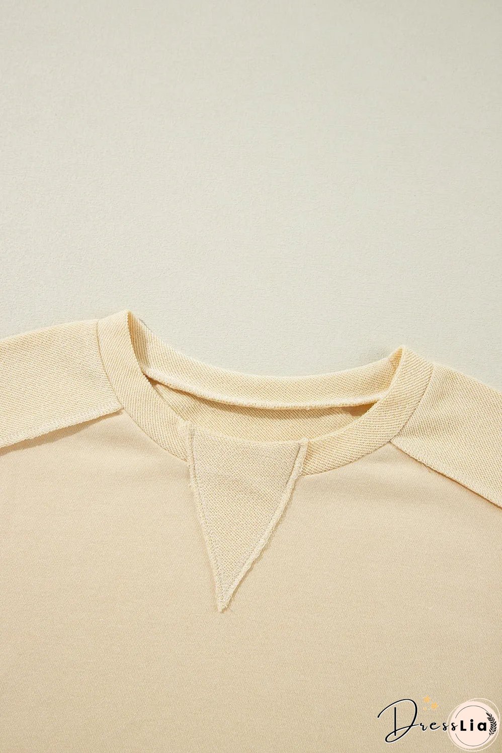 Beige Splicing Round Neck Pullover Sweatshirt