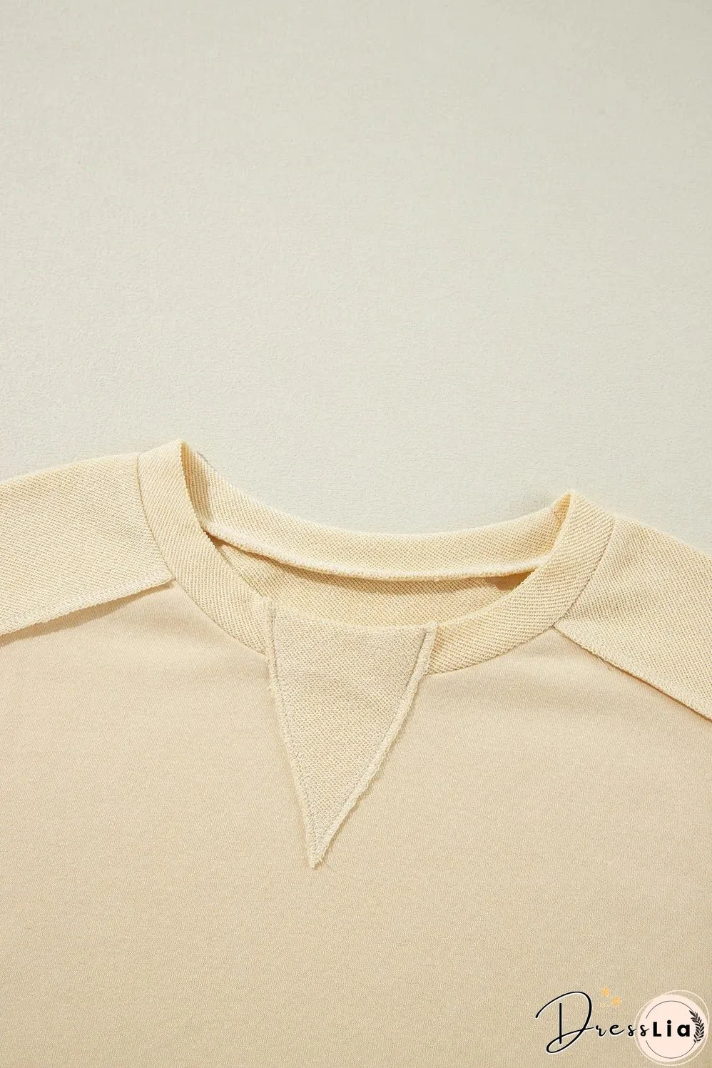 Beige Splicing Round Neck Pullover Sweatshirt