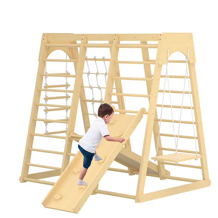 8-in-1 Wooden Climbing Toys for Toddlers, Kids Indoor Playground Jungle Gym