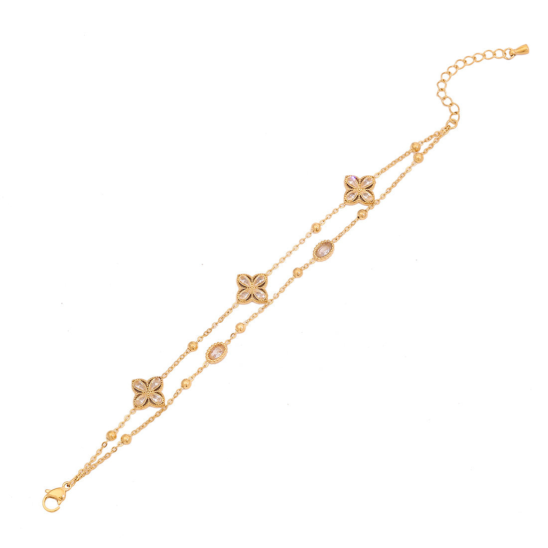 Diamond Flower Double Bracelet Pearl Bracelet Titanium Steel Female B620