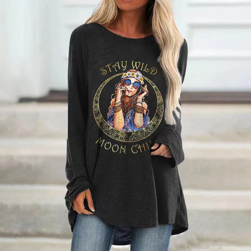 Stay Wild Moon Child Printed Women's Loose T-shirt
