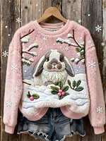 Lovely Bunny In The Snow Cozy Plush Sweatshirt