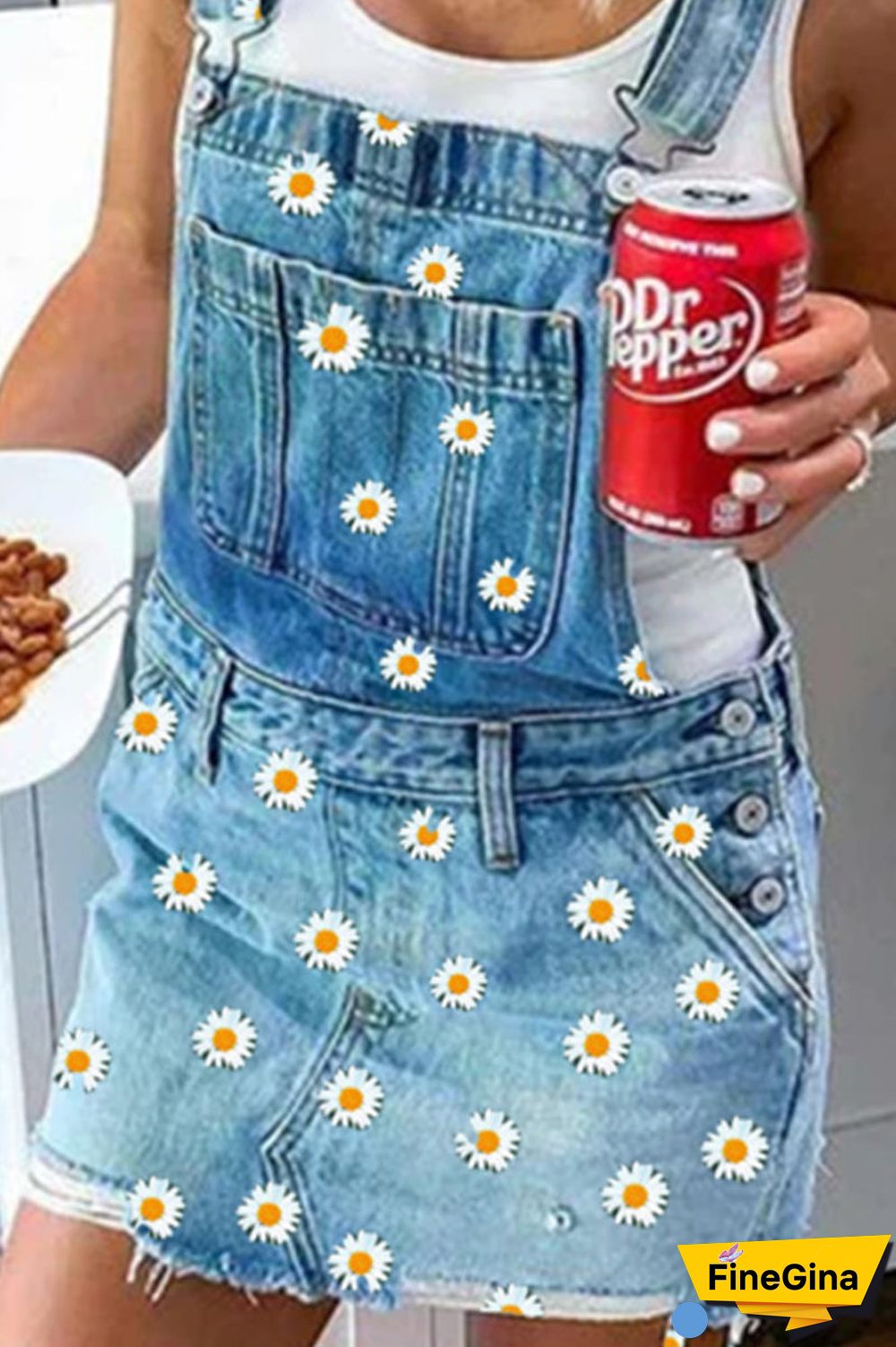 Denim Floral Printed Pocket Mini Dress