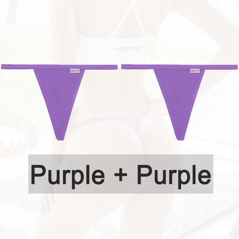 Billionm 2PCS/Set Women Sexy Cotton Panties Solid Color Underwear G-String Hollow Breathable Underpants Female Intimates Lingerie