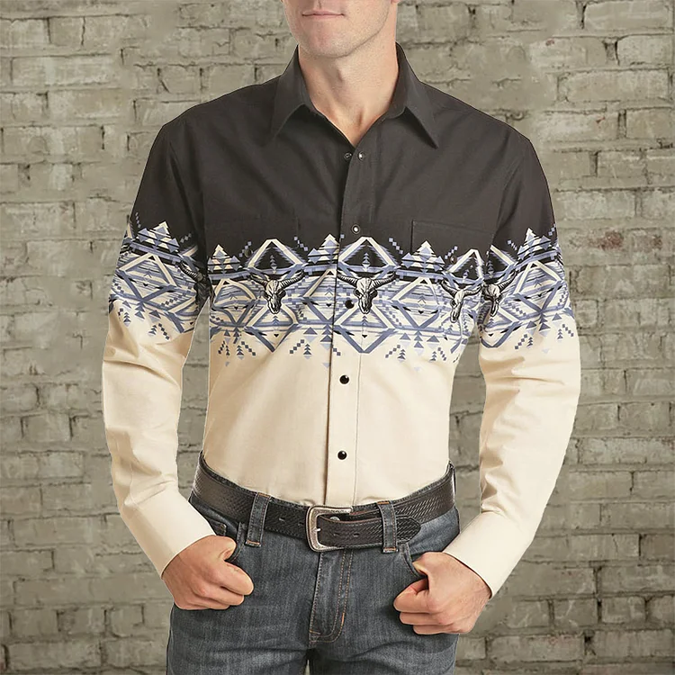 Men's fashion casual western style long sleeve shirt