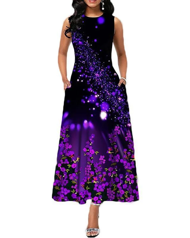 Women's A-Line Dress Maxi long Dress Sleeveless Print Print Summer Casual White Black Blue Purple Wine Green S M L XL XXL