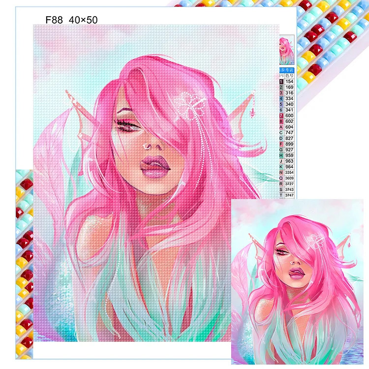 Full Square Diamond Painting - Painted Pink Mermaid 40*50CM