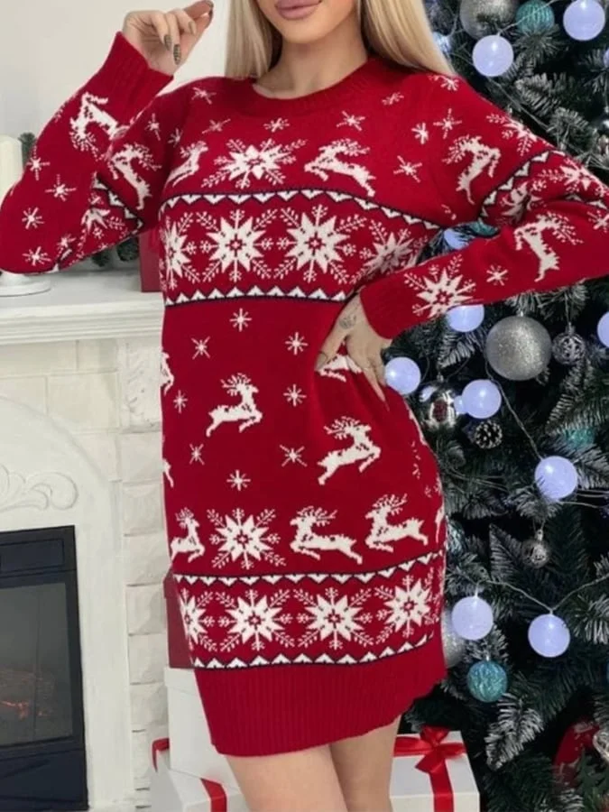 Women's Christmas Knitted Sweater Dress