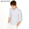 SELECTED Brand New casual 100%cotton stripes slim fit three quarter sleeves shirts men |418231520
