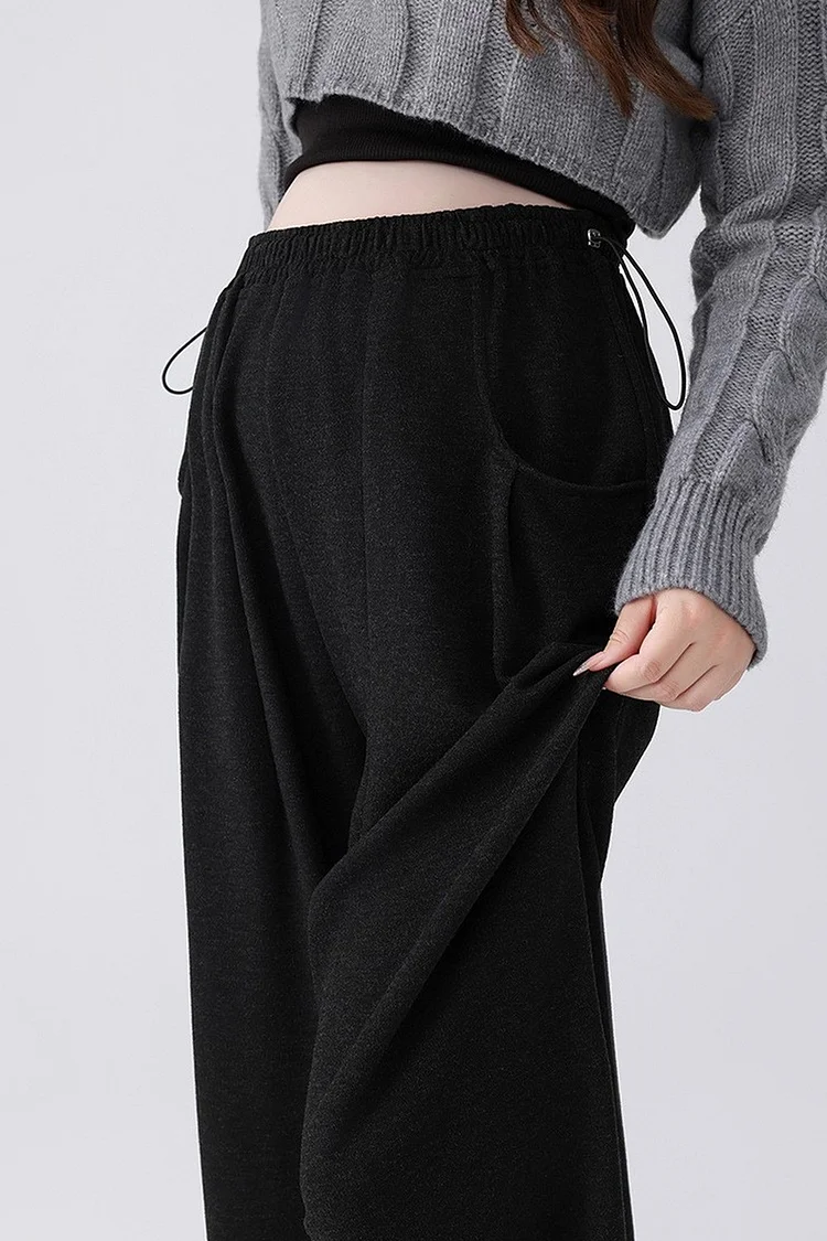 Knit Wide Leg Pants with Drawstring Waist for Women