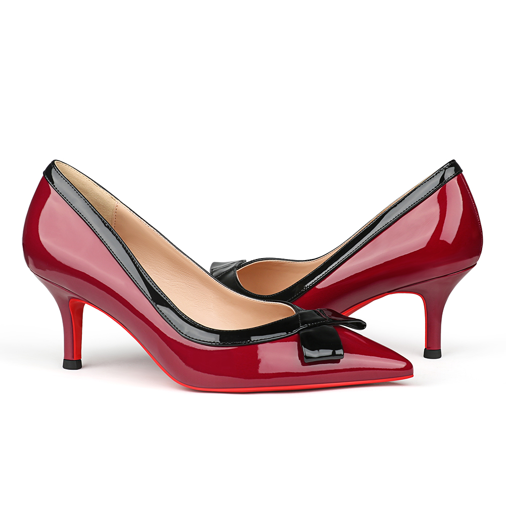 60mm Pointed Toe Bowknot Red Bottom Kitten Heels Daily Pumps for Women-MERUMOTE