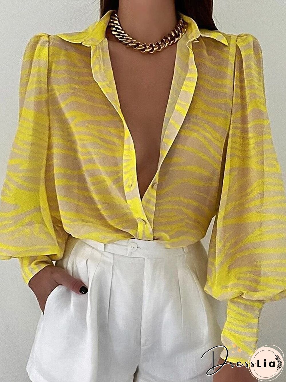 Fashion Retro Printed Pattern Button Blouses Tops Women Spring Commute Blusas Mujer New