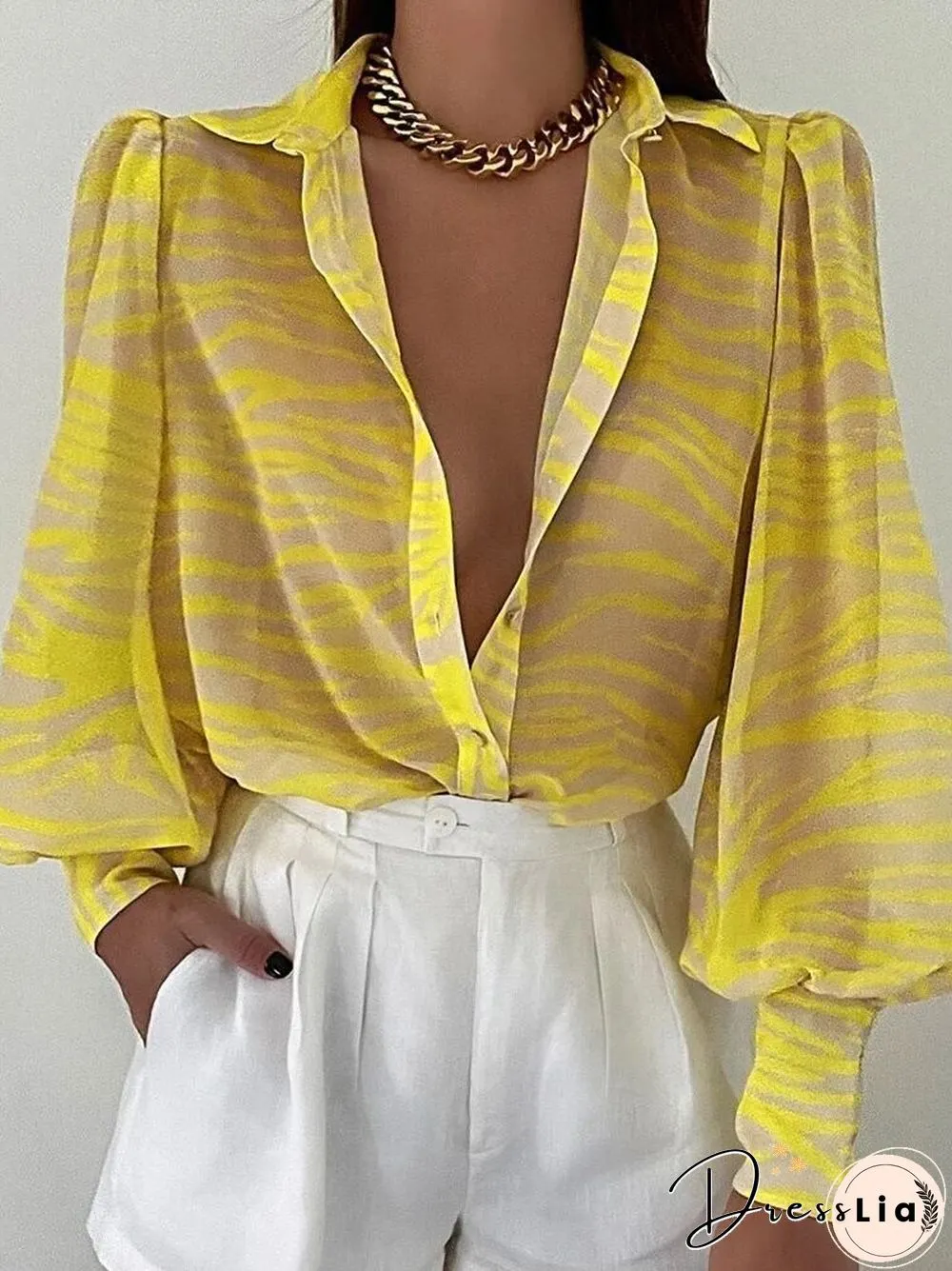 Fashion Retro Printed Pattern Button Blouses Tops Women Spring Commute Blusas Mujer New