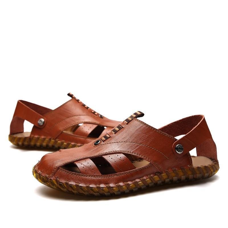 Men's Genuine Leather Sandals Breathable Beach Casual Sandal Shoes - VSMEE