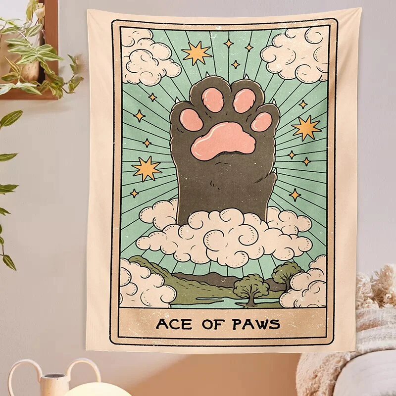Tarot Cat Paws Tapestry Wall Hanging Tarot Bohemian Witchcraft Decoration Home Decoration Hippie Mattress Girls Dorm Room Decor