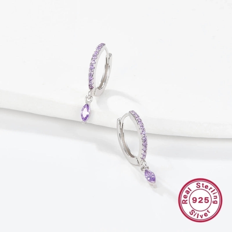 1 Pair 925 Sterling Silver Zircon Circle Drop Earrings