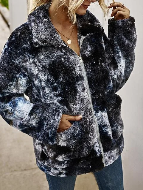Tie-dye Print Plush Coat